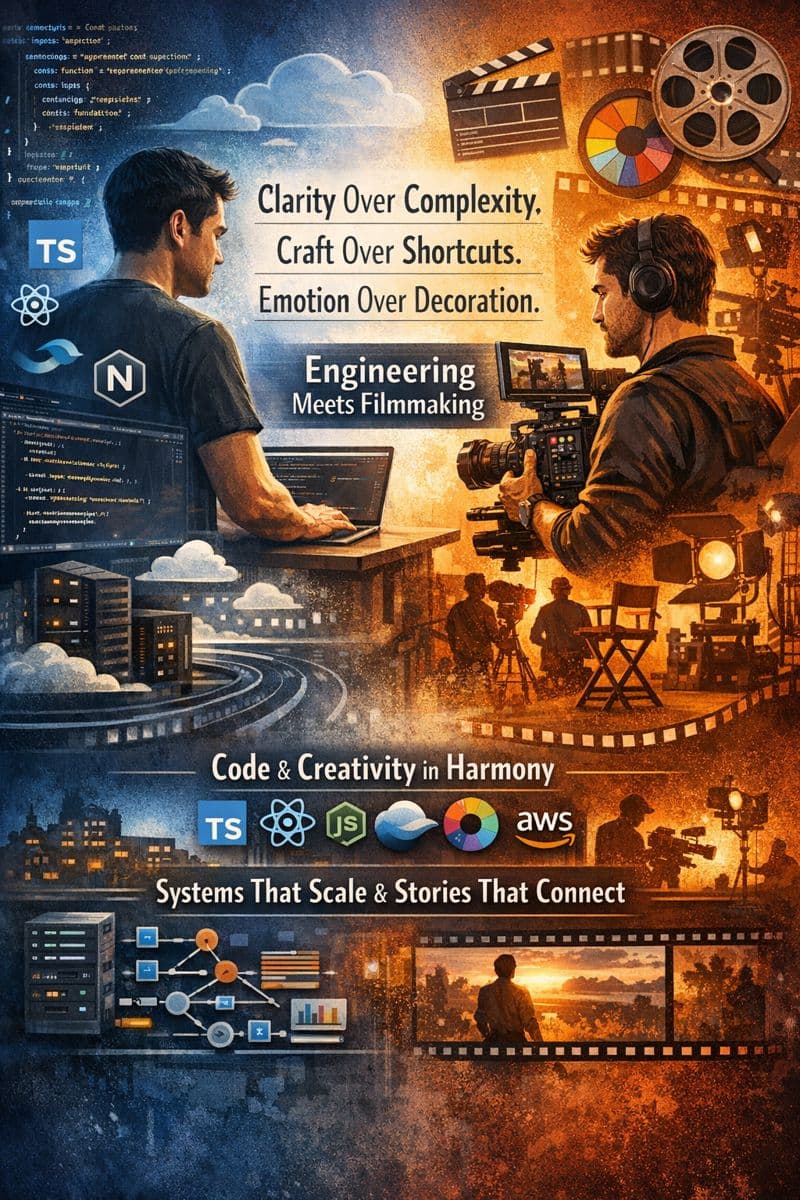 A collage of images depicting various aspects of software engineering and video production